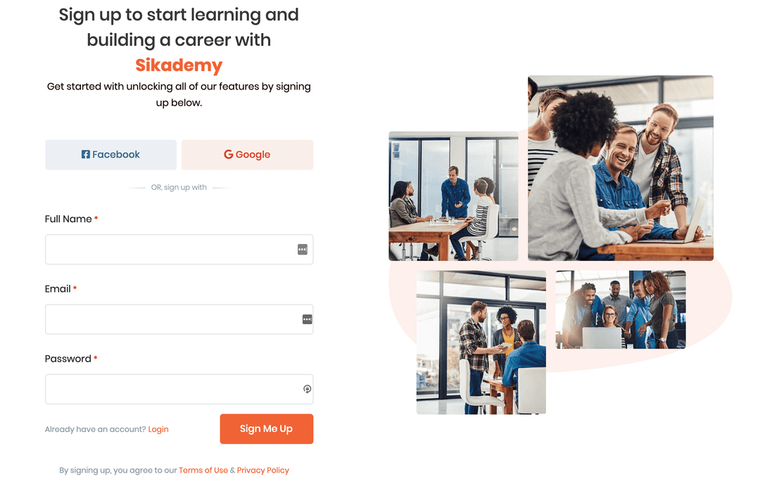 Sikademy SignUp Page