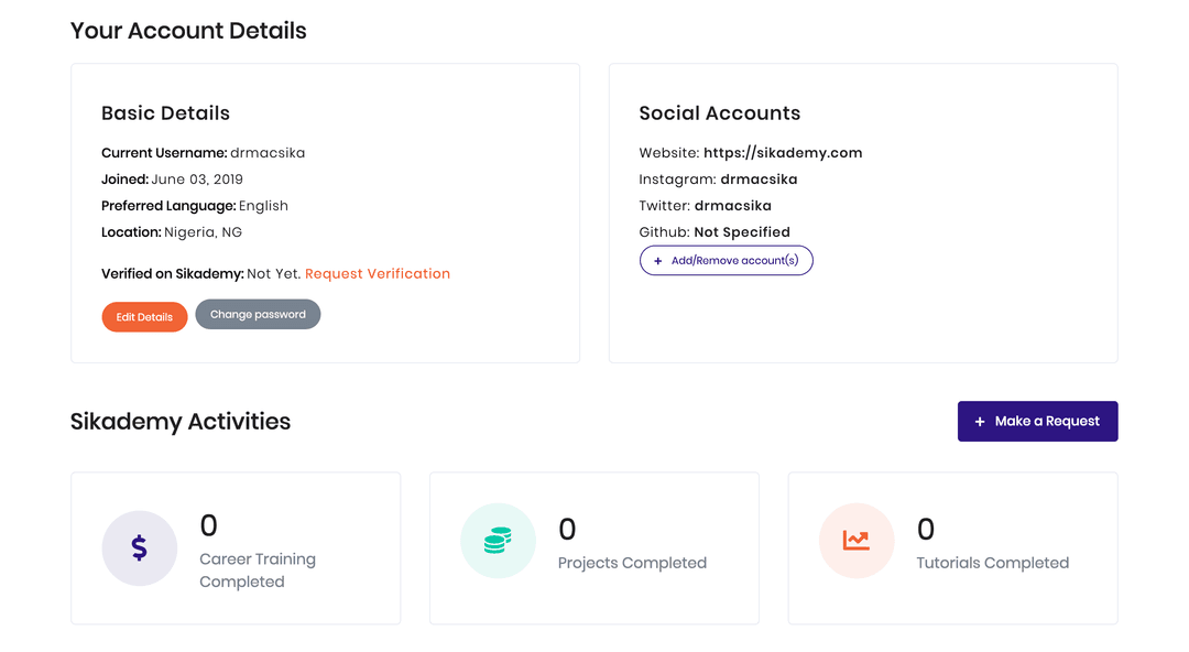 Sikademy Profile Page