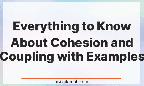 The text Everything to Know About Cohesion and Coupling with Examples written on a white background